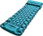 2026 Thicken Inflatable Camping Sleeping Pad with Pillow - Built-in Foot Pump Moisture-Proof Tent Mattress Bed(T2366Peacock Blue)