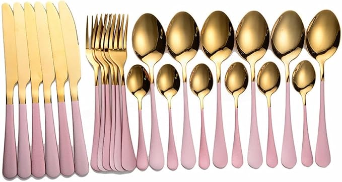 Flatware Sets Gold Cutlery Set Stainless Steel Forks Spoons Knifes Full Tableware Utensils Reusable Tableware Sets Dinnerware Set Eco Friendly Stainless Steel