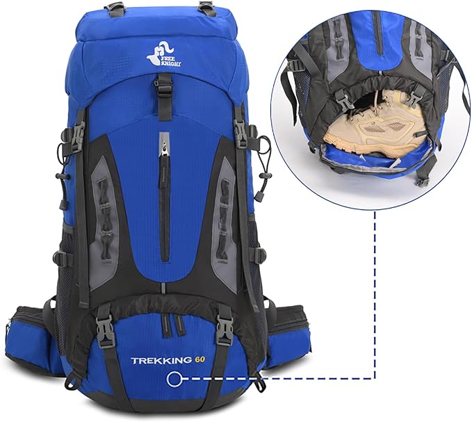 Bseash 60L Hiking Camping Backpack with Rain Cover, Waterproof Large Capacity Outdoor Sport Travel Daypack Climbing Touring (Gray)