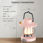 Kids Lantern with 3 Color Light & USB-C Rechargeable, Dimmable Camping Night Light for Children, Safe & Durable ABS Plastic Toddler Flashlight for Bedroom, Tent, Emergency (Pink)