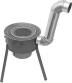 Wood Burning Stove with Grill Rack, Portable Camping Rocket Stove Chimney Charcoal Grill & Wok Rings, for Outdoor Backyard Cooking, Picnic and Barbecue (Silver+Black, 16.9 in)