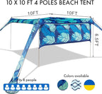 Beach Canopy Tent Shade with Sidewalls 10x10FT, 6.6FT Tall, UPF50+ Sun Shelter, Windproof & Water Resistant, Includes Guylines Sand Shovel Stability Poles, Easy Up for Beach Outdoor Camping Backyard