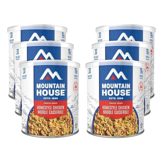 Mountain House Freeze-Dried Homestyle Chicken Noodle Casserole #10 Can – 60 Total Servings (6 Cans, 10 Servings Each) – Emergency Survival Canned Food for Camping, Hiking & Backpacking – Long-Term Storage Meal – 30-Year Taste Guarantee – Made in USA
