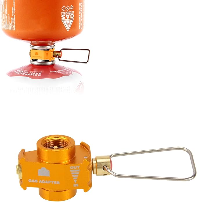 RULLINE Backpacking Fuel Transfer Device Gas Canister Refill Adapter, Portable Outdoor Gas Saver, Camping Canister Vent Valve（Gold）