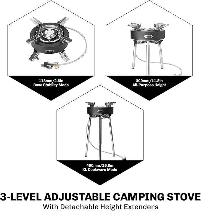 Fire-Maple Saturn X Camping Stove - High-Power Outdoor Cooking Stove with Dual Preheating Tubes, Wind-Resistant, Adjustable Height and Foldable Supports for Camping