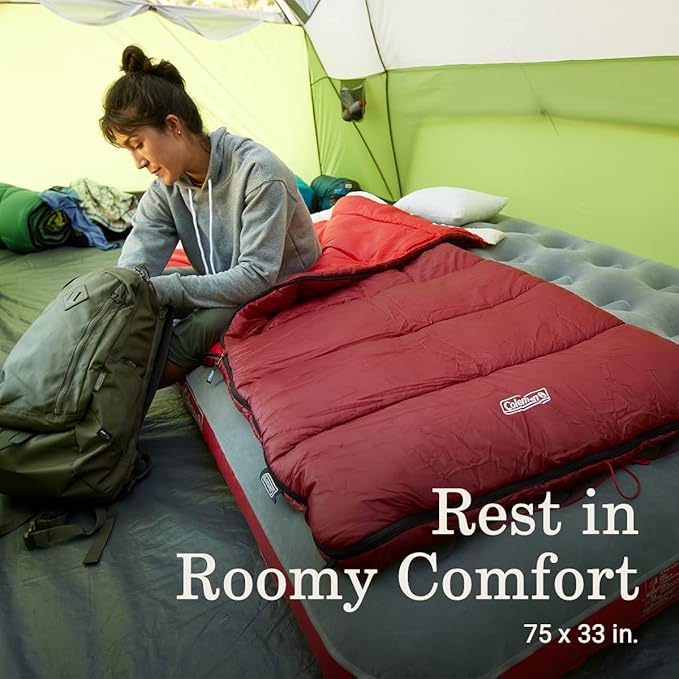 Coleman Flatlands 30/40/50°F Sleeping Bag, Made from 100% Recycled Material, Big & Tall Options, Cool-Weather Sleeping Bag for Camping, Sleepovers, Guests & More