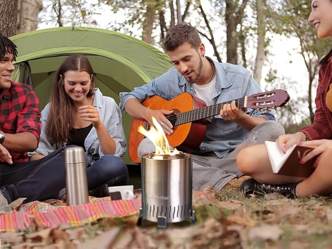 Table Top Fire Pit – Portable Smokeless Tabletop Firepit for Patio, Balcony and Camping – Indoor Fire-Pit, Table-top, Mini Grill, Smores Small Outdoor Fire Bowl Pellets or Wood Fuel (Stainless Steel)