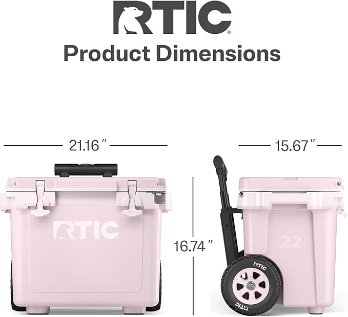 RTIC 22 QT Ultra-Light Wheeled Cooler with Handle, Hard Insulated Portable Ice Chest Box for Beach, Drink, Beverage, Camping, Picnic, Fishing, Boat, Barbecue