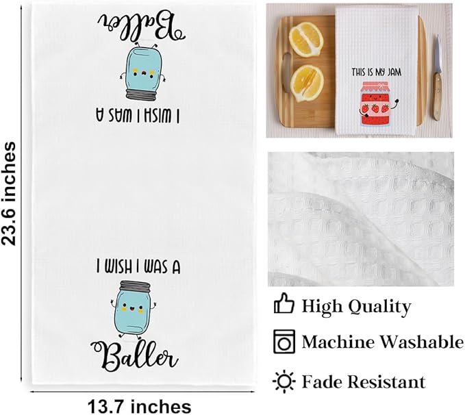4Pcs Funny Kitchen Towels 24x14 Inch, Cute Kitchen Utensils Waffle Weave Hand Towels for Home Farmhouse, White Absorbent Microfiber Dish Cloth Tea Towel, Housewarming Gifts for Women Mom 1