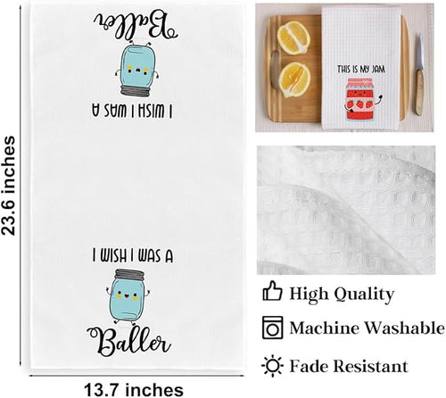 4Pcs Funny Kitchen Towels 24x14 Inch, Cute Kitchen Utensils Waffle Weave Hand Towels for Home Farmhouse, White Absorbent Microfiber Dish Cloth Tea Towel, Housewarming Gifts for Women Mom 1