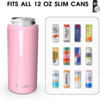 TILUCK Skinny Can Cooler for Slim Beer & Hard Seltzer, Stainless Steel, Doucle-Walled Stainless Steel Insulated Slim Cans, Standard 12 oz (Glitter Blush)