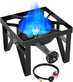 BESTFIRE 200,000 BTU Heavy-Duty Propane Burner – Outdoor Stove with 0-20Psi Adjustable Regulator & Black Hose – Ideal for Home Brewing, Turkey Frying, Camping & Backyard Cooking