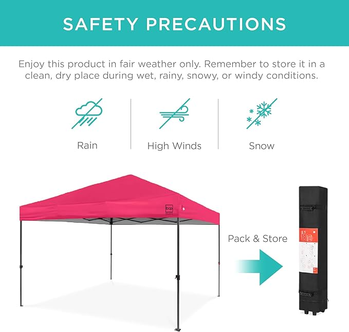 Best Choice Products 10x10ft Pop Up Canopy Tent, Outdoor Shade, 1 Person 1 Minute Set Up, Carry Case, 4 Weight Bags - Hot Pink