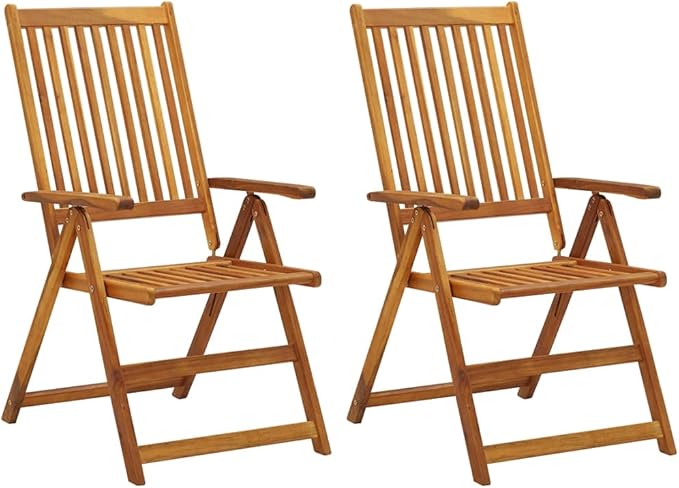 Patio Reclining Chairs ,Bistro Chair,Patio Funiture,Lawn Chairs,Armchair,Beach Chair,Camp Chair,Coffee Chair,for Outdoor,Fire Pit,Deck,Lawn,Outside,Garden,2 pcs with Cushions Solid Acacia Wood