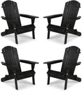 VINGLI Folding Adirondack Chairs Set of 4, Wood Adirondack Chair for Outdoor, Foldable Fire Pit Chairs for Patio, BBQ, Porch, Yard, Pool, Black