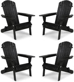 VINGLI Folding Adirondack Chairs Set of 4, Wood Adirondack Chair for Outdoor, Foldable Fire Pit Chairs for Patio, BBQ, Porch, Yard, Pool, Black