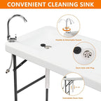 Portable Camping Folding Fish Cleaning Table with Sink & 360-Degree Rotatable Stainless Steel Faucet, Drainage Hose Included - Outdoor Fillet Table for Picnic, Beach & Patio
