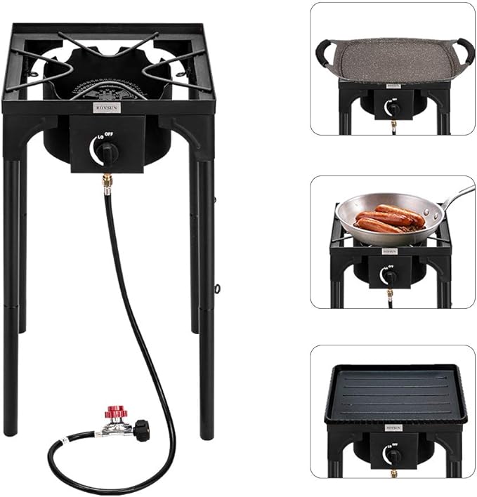 ROVSUN 100,000 BTU Portable Propane Burner, Single Gas Stove Cooker with Adjustable Height & 20psi Regulator for Outdoor Camp Cooking Home Brewing Turkey Frying Maple Syrup Boil