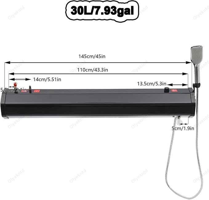 Pressurized Water Tank for Camping Shower, Solar Shower Roof Rack Mount Road Shower with Water Pipe & Shower Headt, Portable Camping Shower for Vehicle Truck SUV Sedan RV,30L/7.93gal