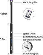 VEHHE Candle Lighter, 2 Pack Rechargeable Electric Lighter with LED Battery Display Safety Switch, Flexible Neck USB Lighters for Candles Camping Grill Gas Stoves Cooking (Black and Silver)