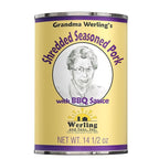 Grandma Werling’s Shredded Seasoned Pork with BBQ Sauce 14.5 Oz Fully Cooked Heat & Serve Premium Canned Meat Shelf Stable for Pantry Staples, Emergency Food Storage, Survival & Daily Quick Meals Canned Food Pack of 12