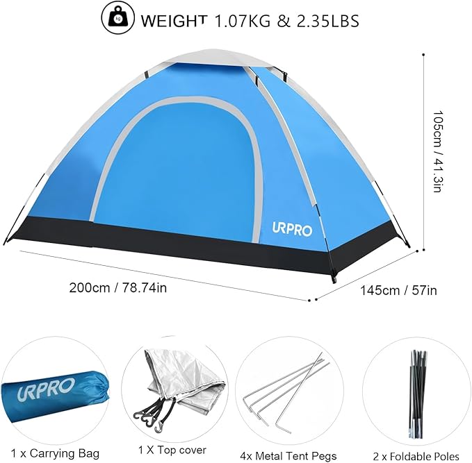 Portable Camping Tent, 2 Person Lightweight, Waterproof Windproof, UV Protection for Outdoor US