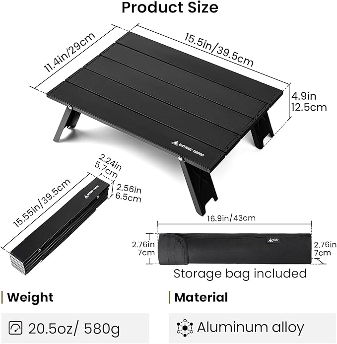 ONETIGRIS Ultralight Backpacking Table, Compact Pop-Up Folding Table for Camping, Hiking, Beach, Picnic, Travel