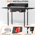 SKOK 2 Burners Portable Propane Stove with Wind Panel & Side Shelves,Portable Camping Stove with High Efficiency Propane Burner,Outdoor Stove for Camping, Backyard, Picnic