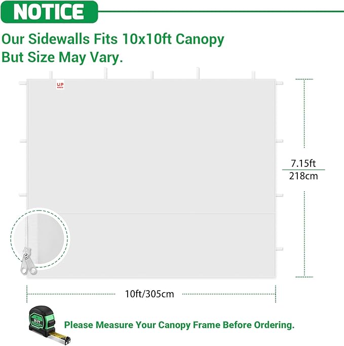 Canopy Sidewalls for 10x10 Pop Up Canopy Frame, Waterproof UV Protection Material for Outdoor Events, Courtyard, Vendor Booths (White, 3 PCS Sidewalls Only)