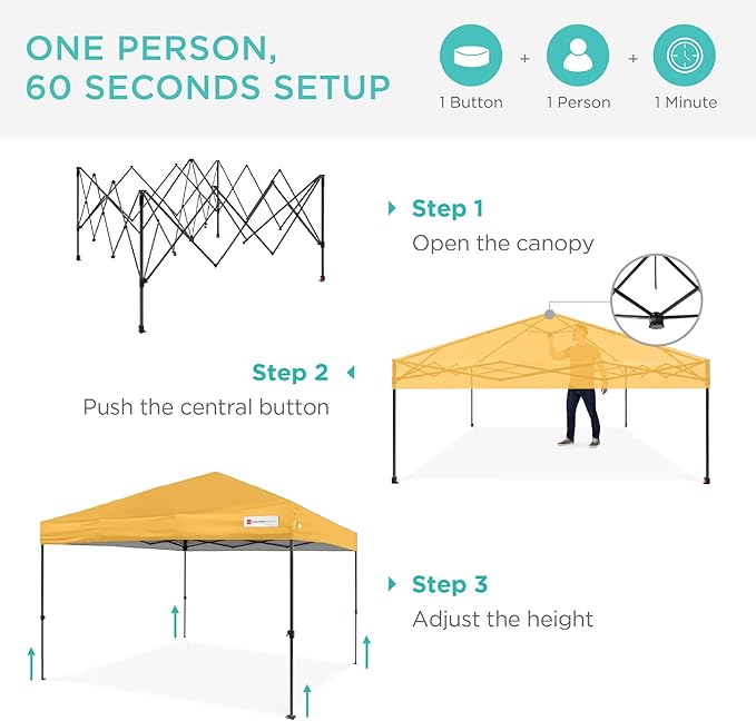 Best Choice Products 10x10ft Pop Up Canopy Tent, Outdoor Shade, 1 Person 1 Minute Set Up, Carry Case, 4 Weight Bags - Marigold