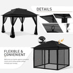 COOS BAY 11x11 Pop Up Gazebo with Mesh Netting, Instant Outdoor Canopy Tent, Water Resistant Shelter with UPF 50+ UV Protection, 121 Sq Ft Coverage, Black