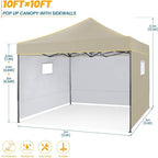 COBIZI 10x10 Pop Up Canopy Tent Commercial Heavy Duty Instant Canopy with 4 Sidewalls, UV 50+ Silver Coated Waterproof Vendor, Portable Shelter with Carry Bag, Event Tent for Parties, Khaki