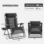 Zero Gravity Chair Set of 4 Oversized Padded Recliner with Adjustable Headrest & Cup Holder - 600D Oxford Folding Lounge Chair for Outdoor Camping, Patio, Poolside (Black & Gray)