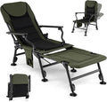 Goplus Oversized Foldable Fishing Chair for Adults, Heavy Duty All-Terrain Camping Chair with Detachable Footrest, Padded High-Back, Armrest, Adjustable Feet, Portable Recliner for Outdoor Patio Beach