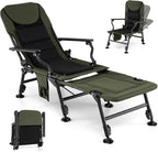Goplus Oversized Foldable Fishing Chair for Adults, Heavy Duty All-Terrain Camping Chair with Detachable Footrest, Padded High-Back, Armrest, Adjustable Feet, Portable Recliner for Outdoor Patio Beach