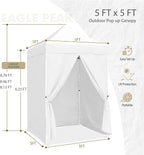 EAGLE PEAK 5x5 Instant Canopy with 4-Side Wall Panels, Small Pop up Portable Canopy Tent with Carry Bag, Light Weight Sun Shelter for Sports, Camping and Beach, White