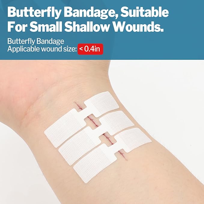 AZEN 14 Pack Emergency Wound Closure Strips, Butterfly Bandages, Emergency Laceration Closure Kit, Repair Wounds Without Stitches, Quick Clot Zip Stitch Wound Closures Device