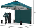 10'x10' Pop Up Canopy Tent with 1 Sidewall and 6 Pockets, One Push Setup, Instant Shade Tent with Vented Roof for Beach Patio Outdoor, Case, 8 Stakes, 4 Ropes, 4 Sandbags (Green, 10x10)