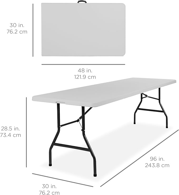 Best Choice Products 8ft Plastic Folding Table, Indoor Outdoor Heavy Duty Portable w/Handle, Lock for Picnic, Party, Pong, Camping - Light Gray