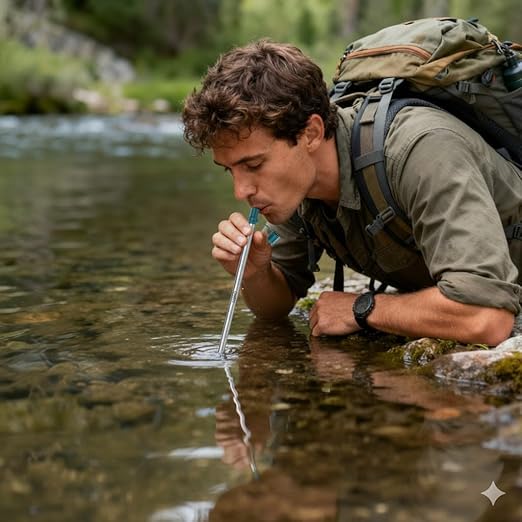 Personal Survival Straw.316L Stainless Steel Reusable Water Filter Straw Portable Water Purifier Straw for Camping Hiking Backpacking Travel, Emergency Survival Gear (Navy Blue, 1 Pcs)