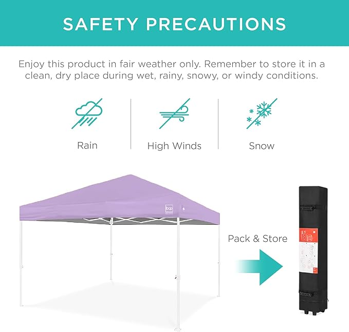 Best Choice Products 10x10ft Pop Up Canopy Tent, Outdoor Shade, 1 Person 1 Minute Set Up, Carry Case, 4 Weight Bags - Lilac/White