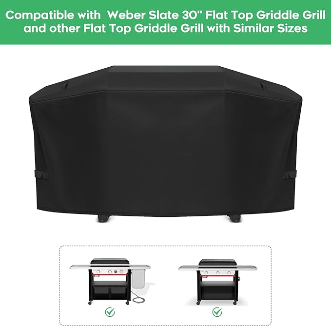 Grill Cover fit for Weber Slate 30" Rust-Resistant Griddle, Heavy-Duty 600D Waterproof Cover for 3400119 Weber Slate 30 inch Flat Top Griddle Grill Cover