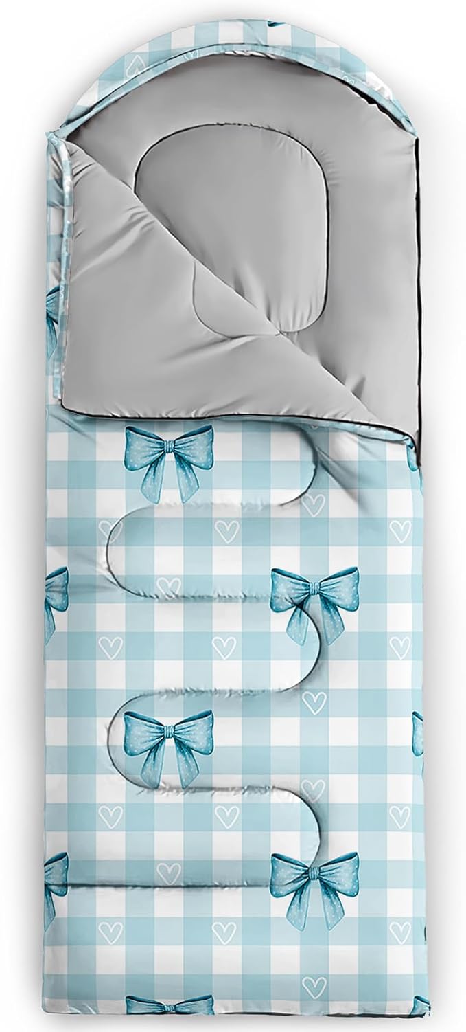 Colorful Bow Sleeping Bag, 3 Season Warm Cool Weather, Hand Drawn Bow Camping Sleeping Bag for Adult, Cute Bowknot Camping Backpacking for Outdoor Traveling Hiking Hunting Gear Equipment