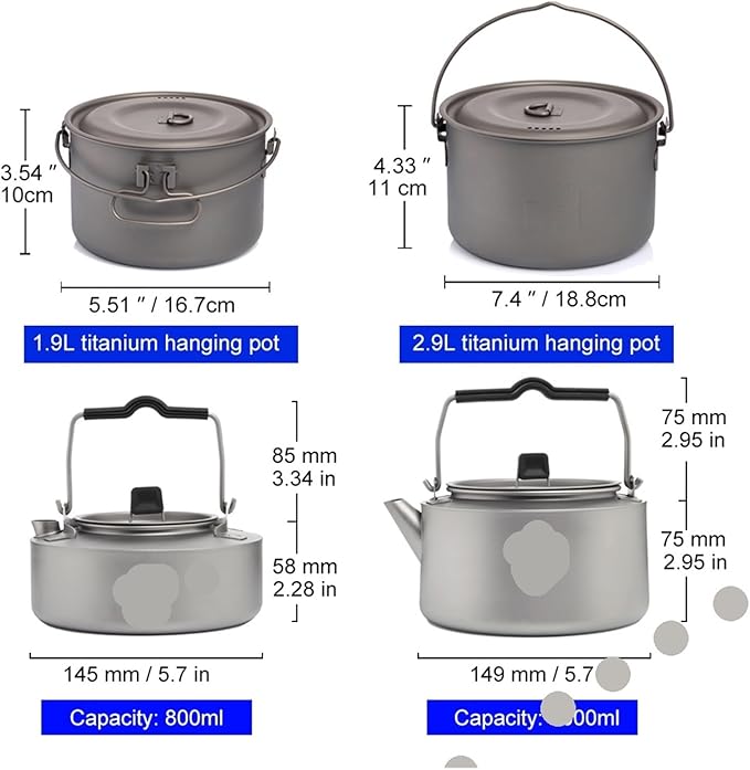 Compatible for Widesea Camping Titanium Tableware Set Cookware Tourism Cauldron Outdoor Cooking Pot Picnic Kitchen Hiking Trekking Equipment