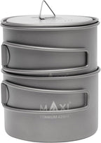 Maxi Titanium 750ml Pot and 420ml Bowl Combo Set, Grade 1 Titanium Stackable Camping Cookware, Ultralight Backpacking Pot Set