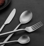 Portable Silverware Set Camping Flatware Stainless Steel Cutlery Set Include Knife Fork Spoon Dessertspoon and Tableware Bag