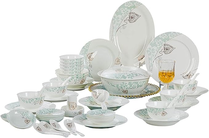 Milky White Porcelain Tableware Set Home Simplicity Combination Tableware Set of Bowls Dessert Plates Soup Plates Dinner Plates 58 Piece Set