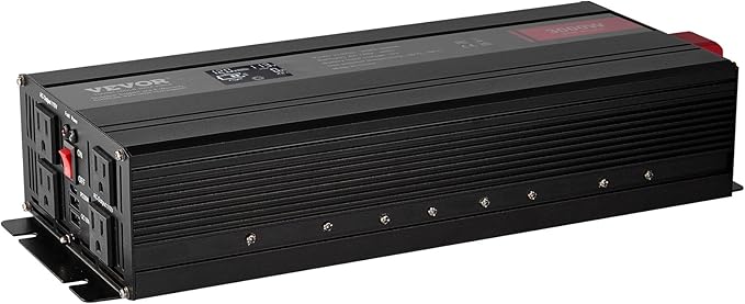 VEVOR 3000W Pure Sine Wave Inverter, DC 12V to AC 120V Power Inverter for Truck RV Off-Grid, Car Inverters with 4 AC, 2 USB, Type-C Port, LCD Display and Remote Controller for Large Home Appliances
