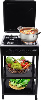 4 Burner Gas Stove Portable Natural Gas Camping Grill Stove Floor Standing Gas Cooktop with Storage Stand Wind Blocking Cover Adapter Manual Ignition for Outdoor Camping RV (4 Burner-Black)