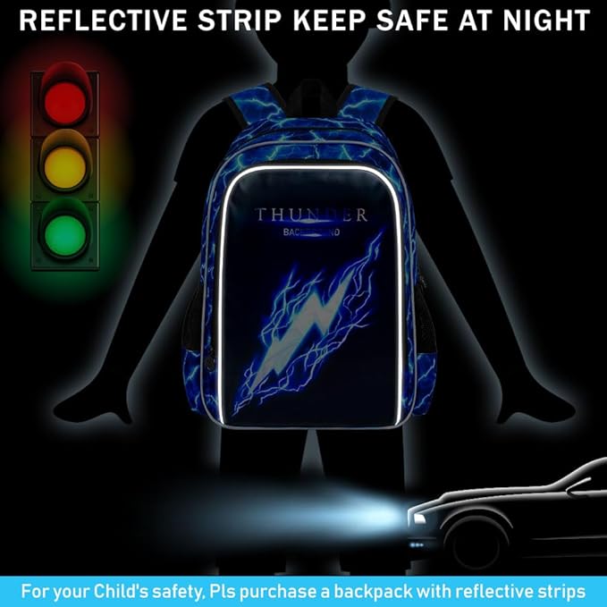 17" Backpack for Boy, 3Pcs Lightning Bookbag for Elementary Preschool Kindergarten, Kids School Backpacks with Lunch Box (Blue)